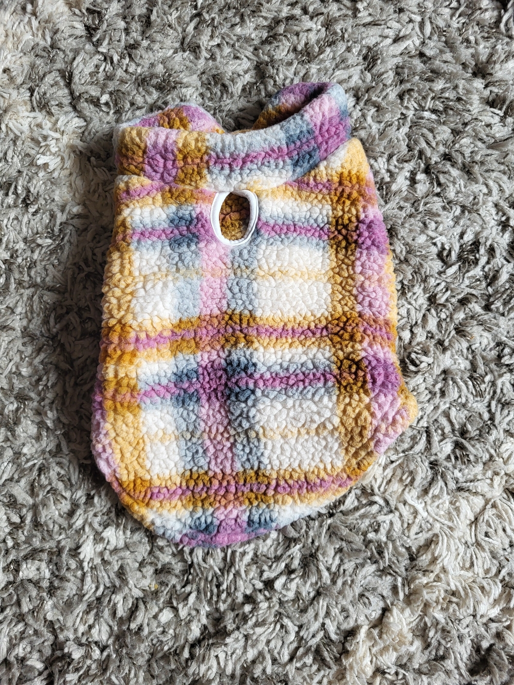 Sherpa Plaid Dog Pullover - White, Yellow & Pink